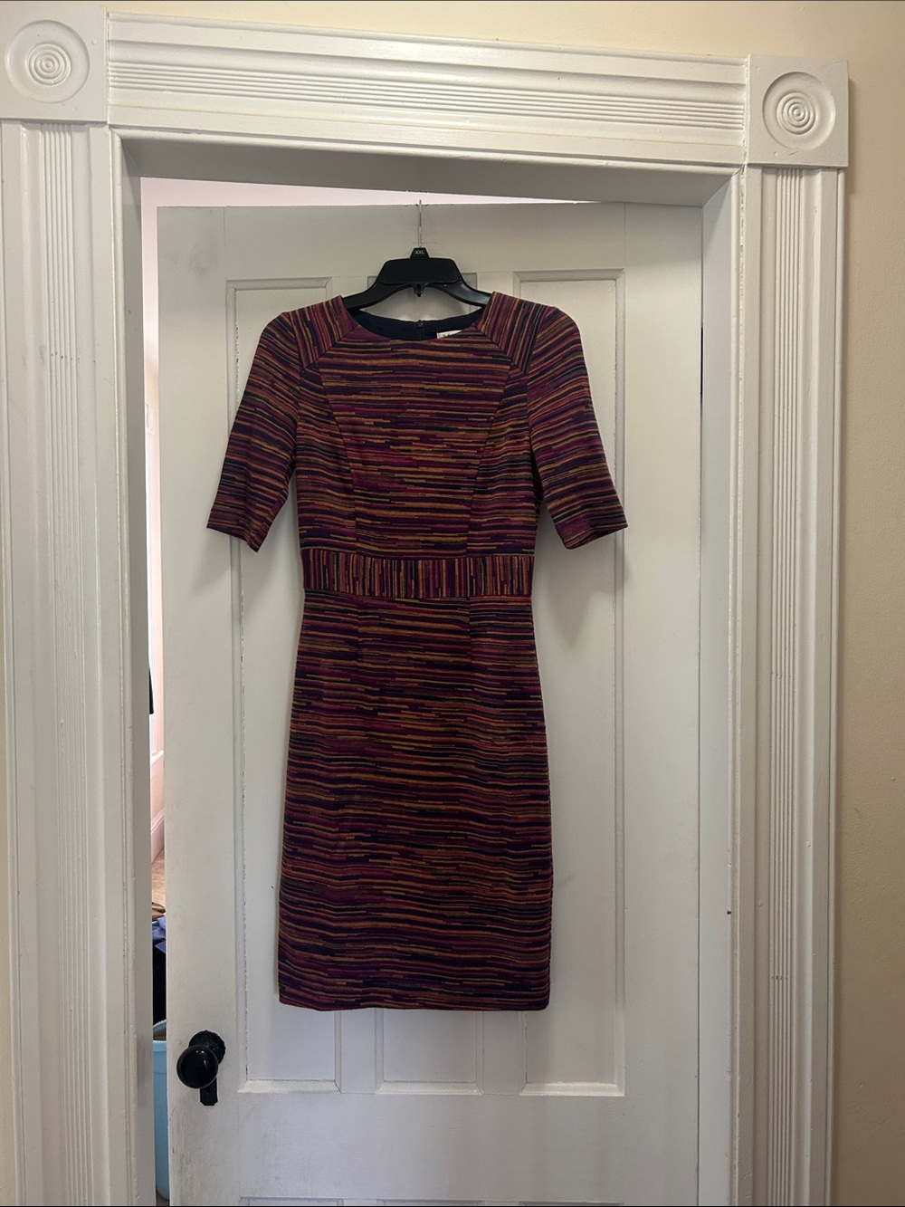 Trina Turk Burgundy Multi-Striped Midi Sheath Dress